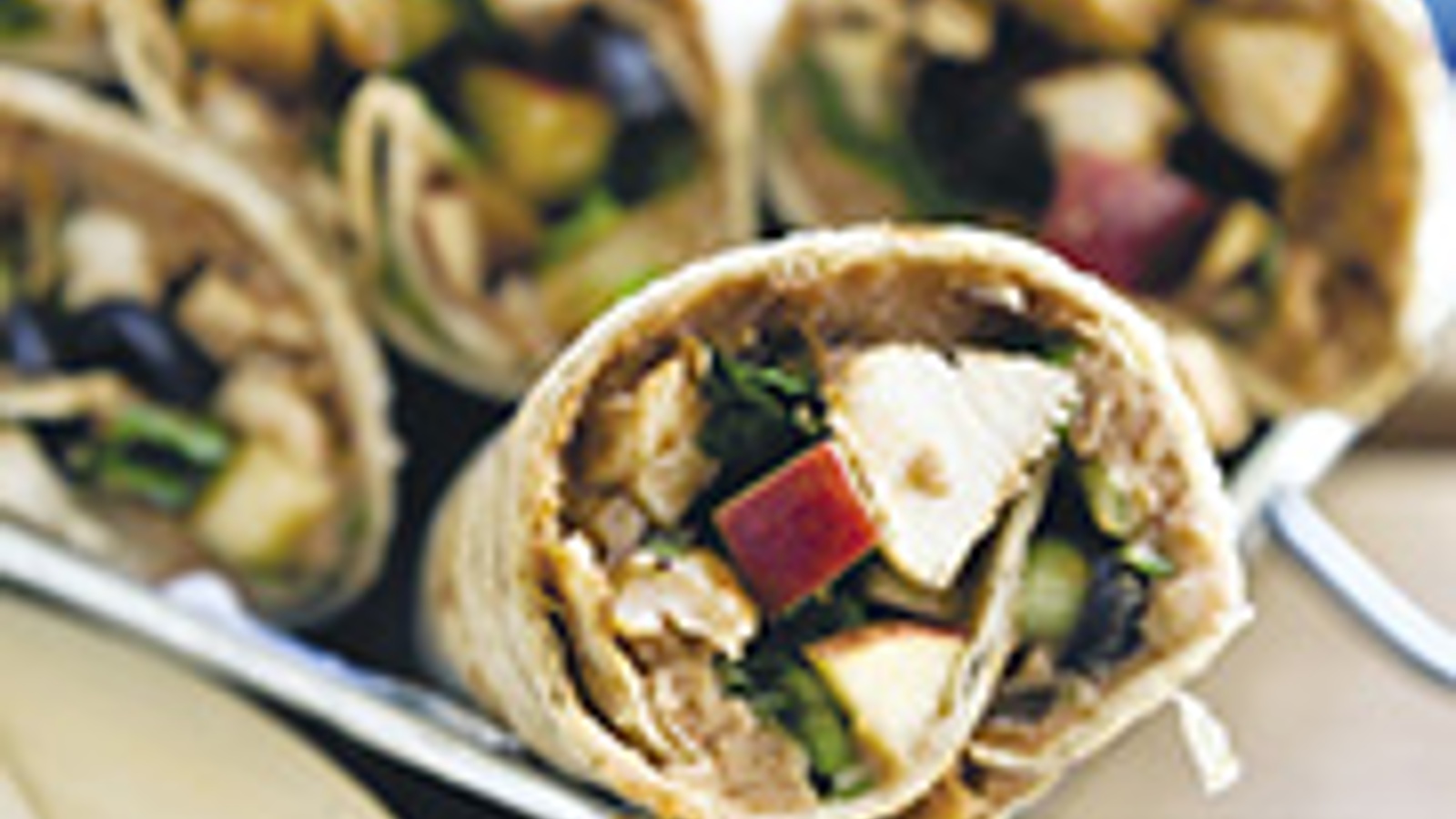 Chipotle chicken and peach wraps