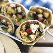 Chipotle chicken and peach wraps