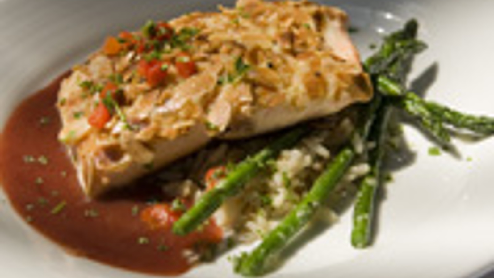 Almond crusted salmon with strawberry demi-glace sauce