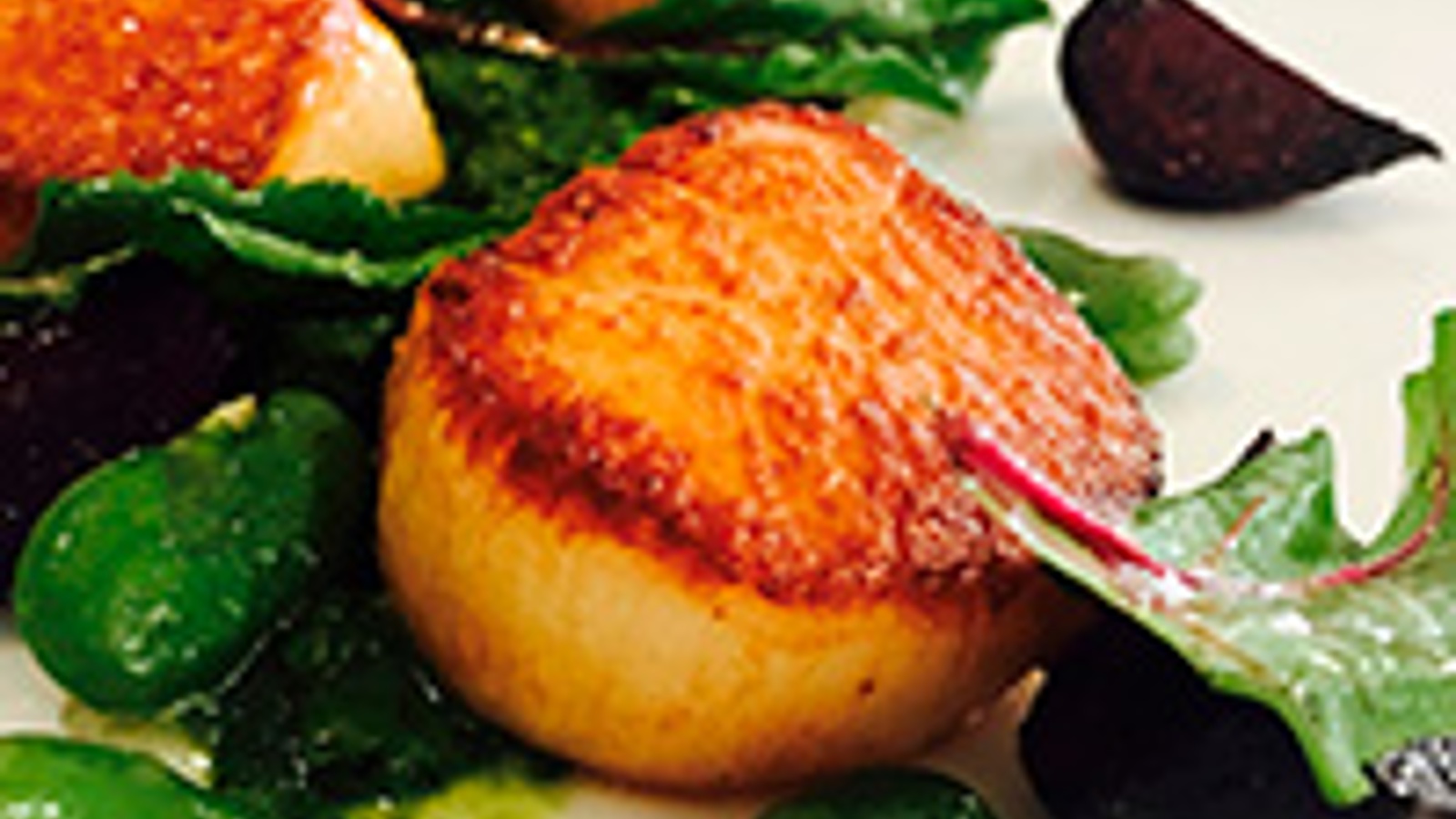 Scallops with beet greens