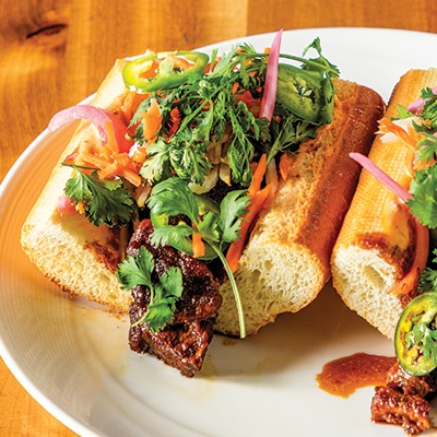 Pork adobo bahn mi sandwich