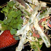 Tempura asparagus with strawberry balsamic vinaigrette