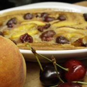 Cherry-peach clafoutis with Ballast Point ale