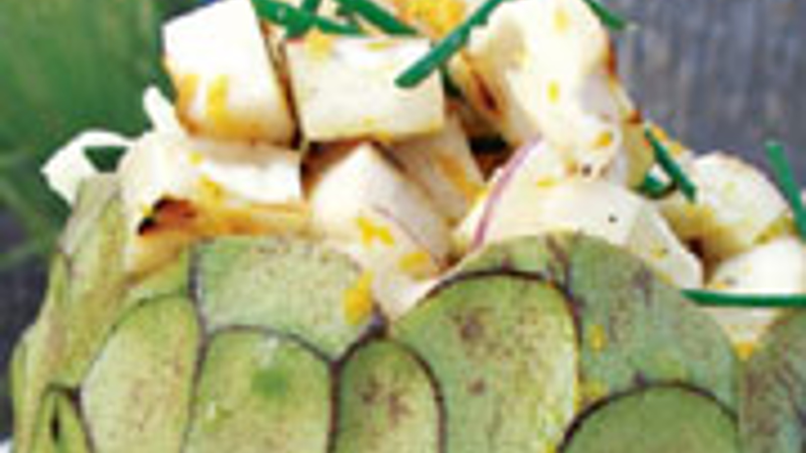 Grilled cherimoya salad with prawns