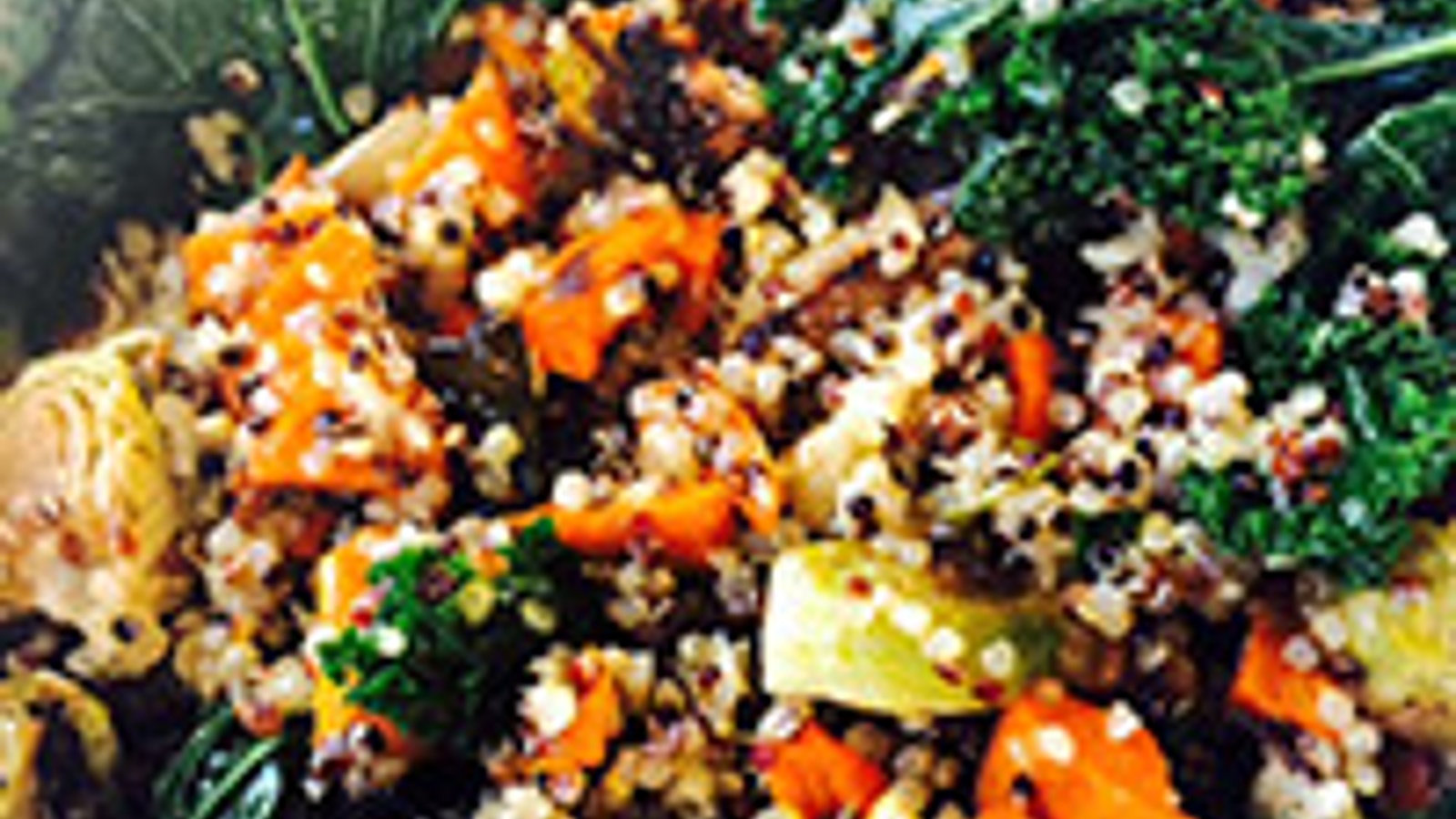 Brussels sprouts, sweet potato and quinoa bowl