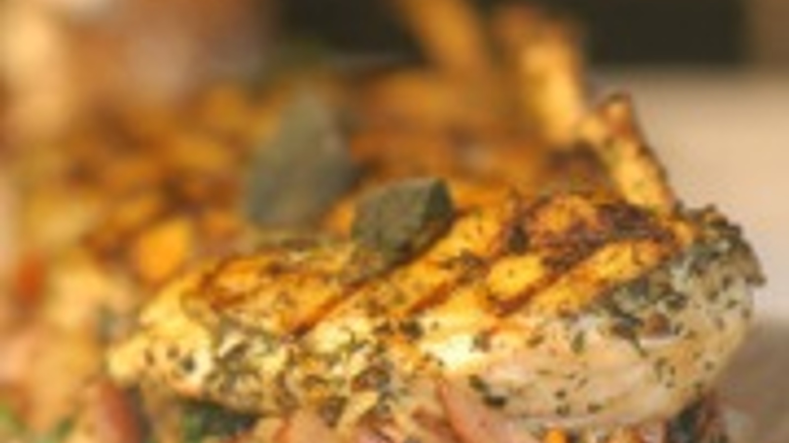 Lemon sage grilled chicken breast on roasted fingerling potatoes