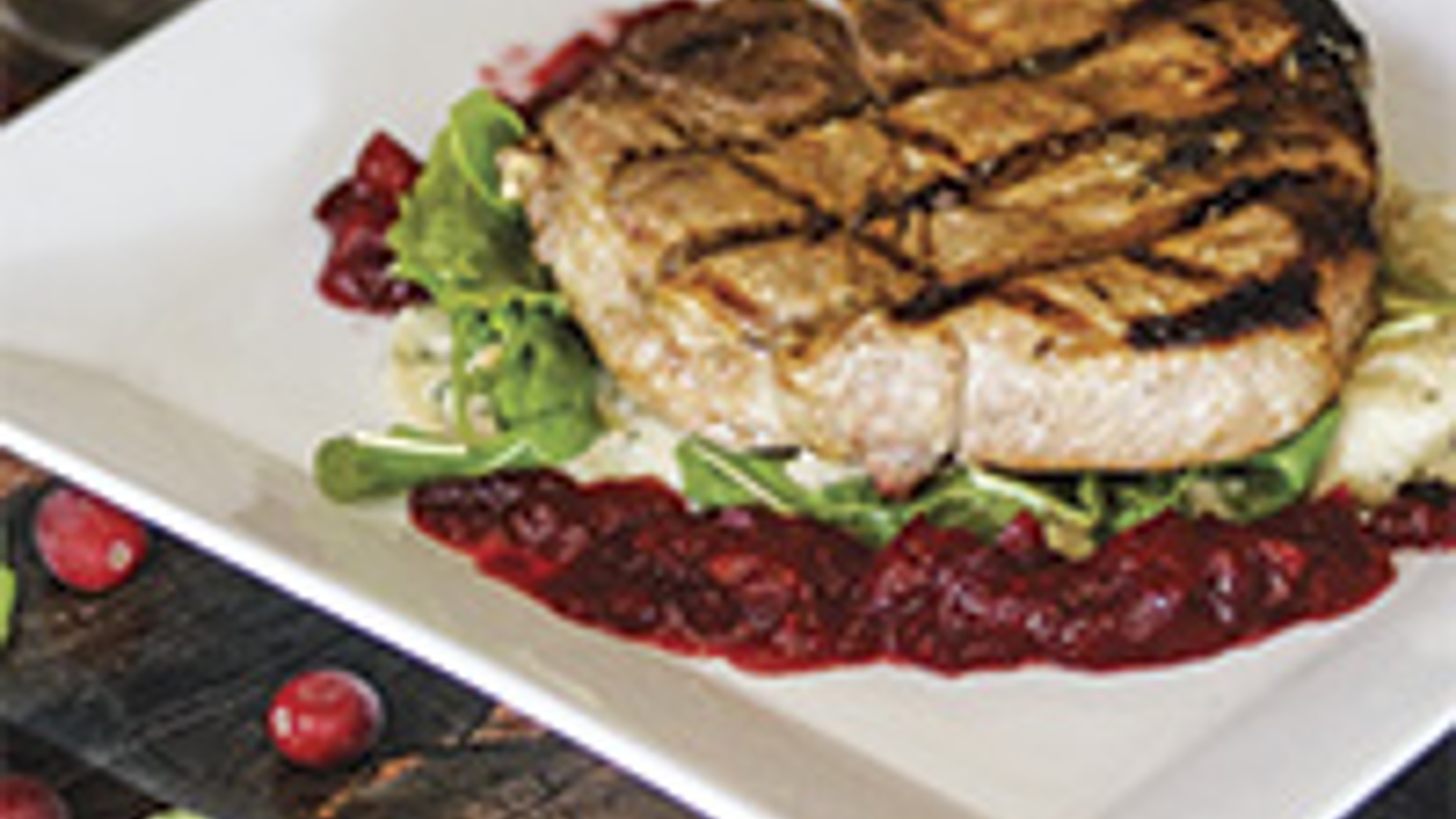 Pork T-bones with cranberry chutney and celery root mash