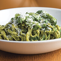 Pesto with peas and pea tendrils