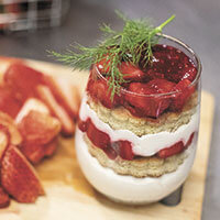 Strawberries and cream trifle with sour ale and fresh tarragon