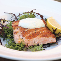 Grilled wild king salmon with jalapeno yogurt