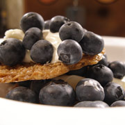 Oat crisps with blueberries and creme fraiche