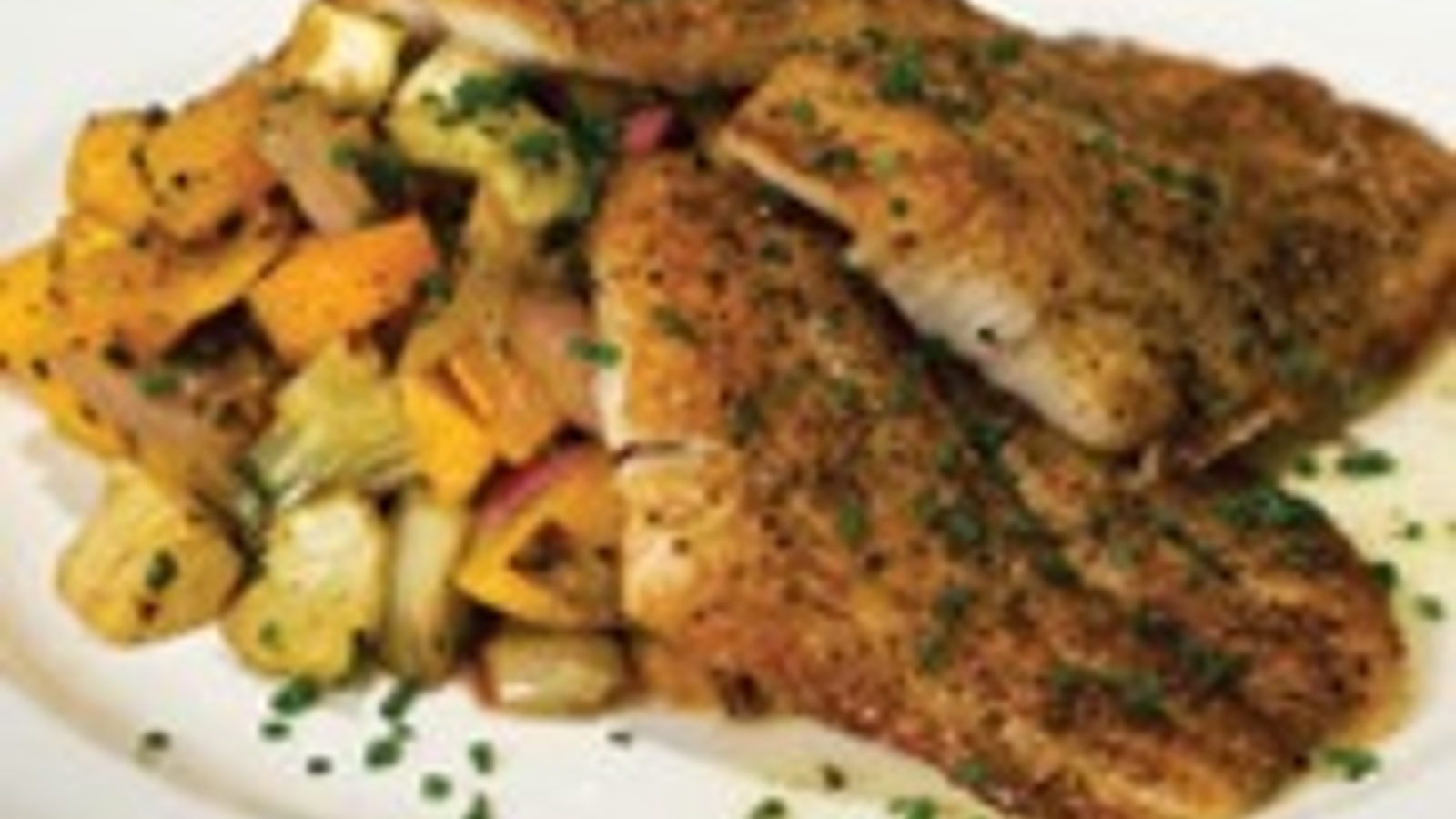 Sauteed wild California petrale sole with roasted winter vegetables