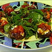 Herbed cream cheese grilled mushrooms and grilled tomato vinaigrette