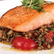 Pan roasted wild salmon with Umbrian lentil salad