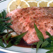 Pan roasted salmon with a mustard crust